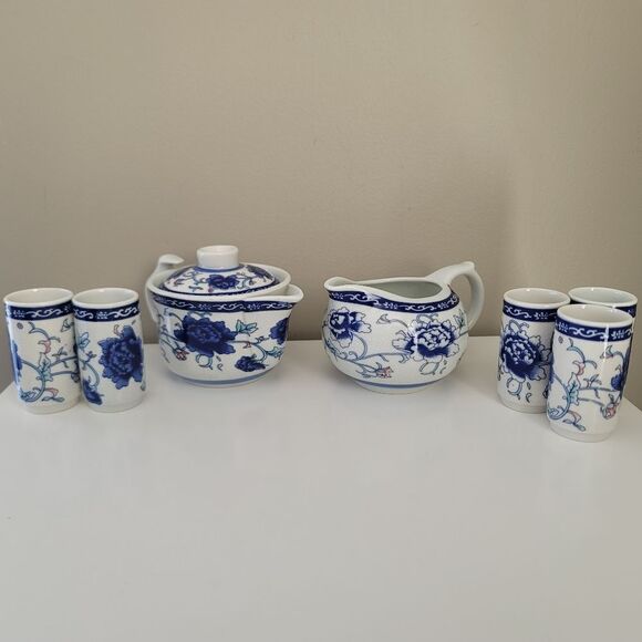 Oriental Asian Blue Floral Tea Creamer Cups Set #1141 - Picture 8 of 16